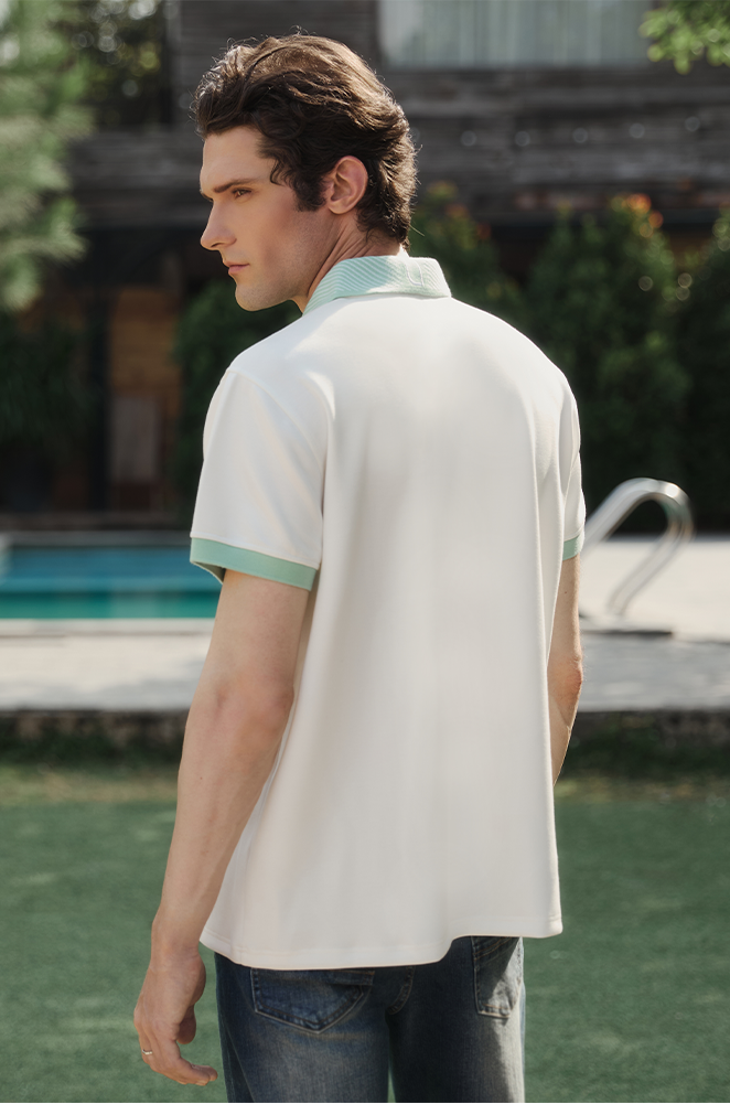 ÁO POLO NAM LETREND CỔ DÂY KÉO - REGULAR FIT - WHITE & MINT