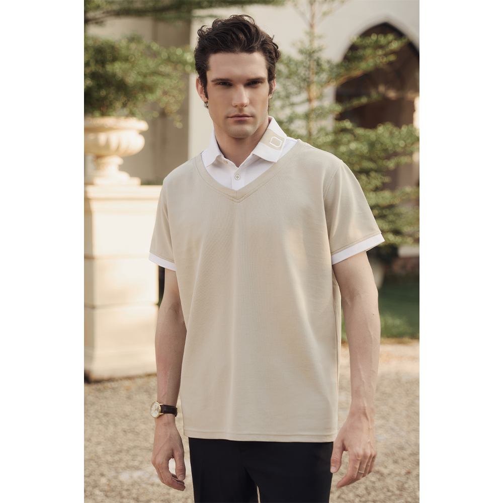 ÁO POLO NAM LETREND CỔ PHỐI - REGULAR FIT - BEIGE & WHITE
