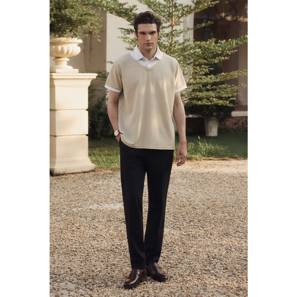 ÁO POLO NAM LETREND CỔ PHỐI - REGULAR FIT - BEIGE & WHITE