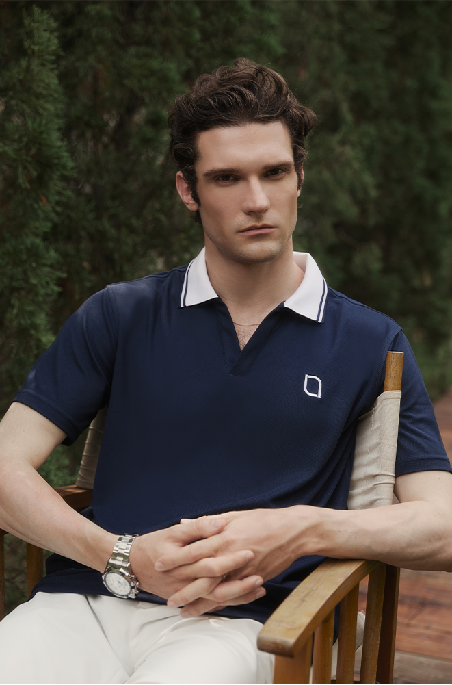 ÁO POLO NAM LETREND CỔ CHỮ V THÊU LOGO BASIC - REGULAR FIT - NAVY BLUE