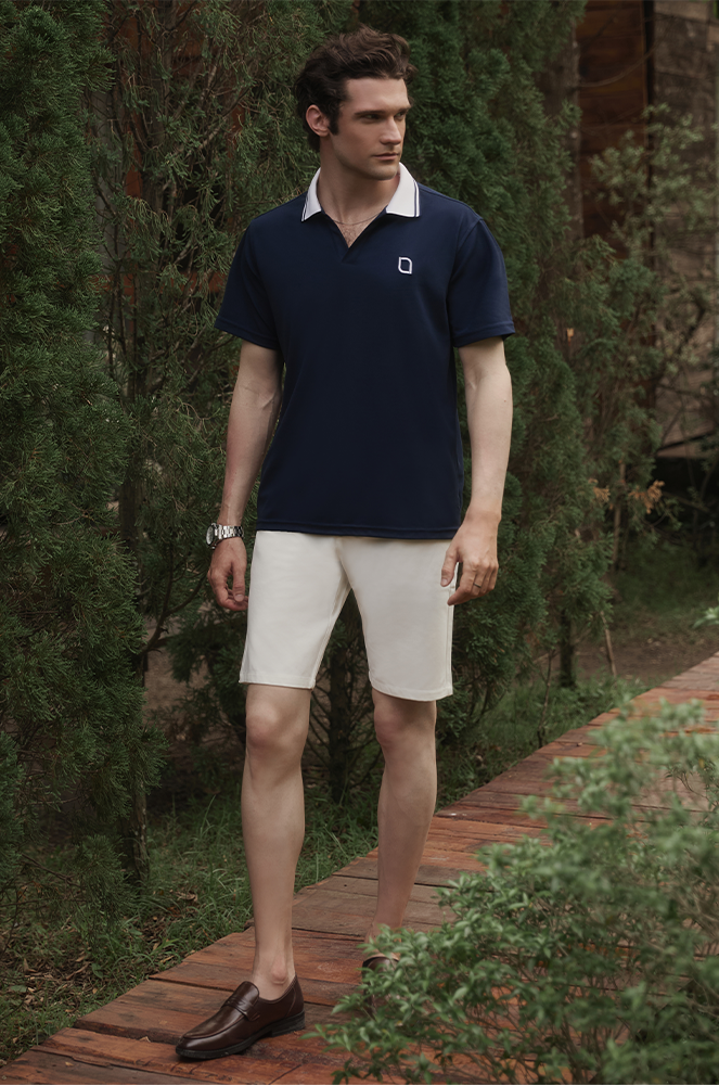 ÁO POLO NAM LETREND CỔ CHỮ V THÊU LOGO BASIC - REGULAR FIT - NAVY BLUE