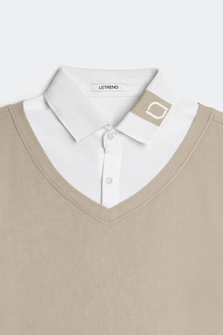ÁO POLO NAM LETREND CỔ PHỐI - REGULAR FIT - BEIGE & WHITE