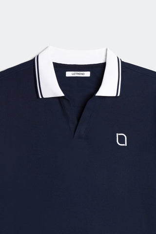 ÁO POLO NAM LETREND CỔ CHỮ V THÊU LOGO BASIC - REGULAR FIT - NAVY BLUE
